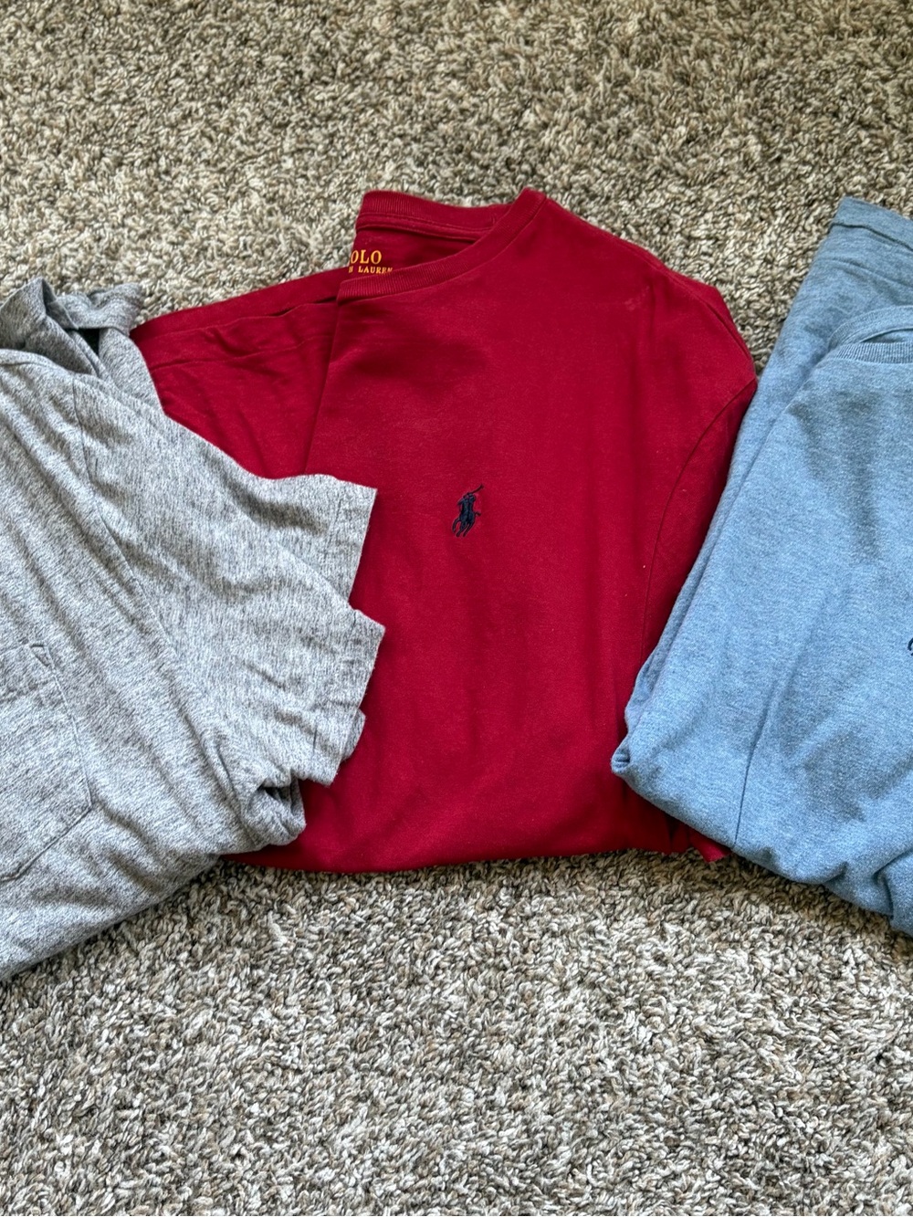 Men’s Polo by Ralph Lauren  Burgundy Crewneck Tee with Navy Polo Logo